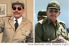 [Armando Robl[aacute]n as Ra[uacute]l Castro; the real Mr. Castro (right).]